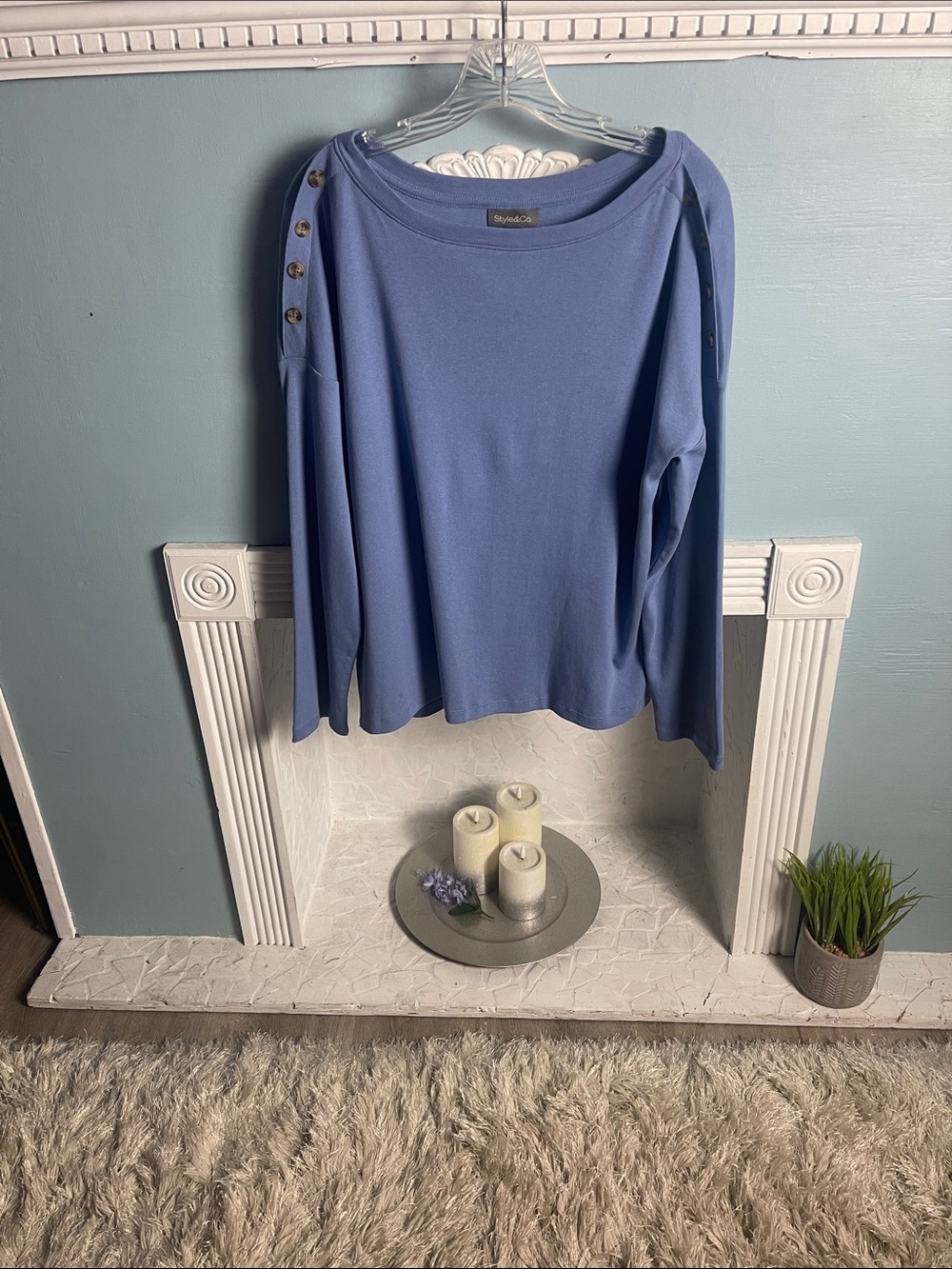 Periwinkle Button-Shoulder Long Sleeve Top